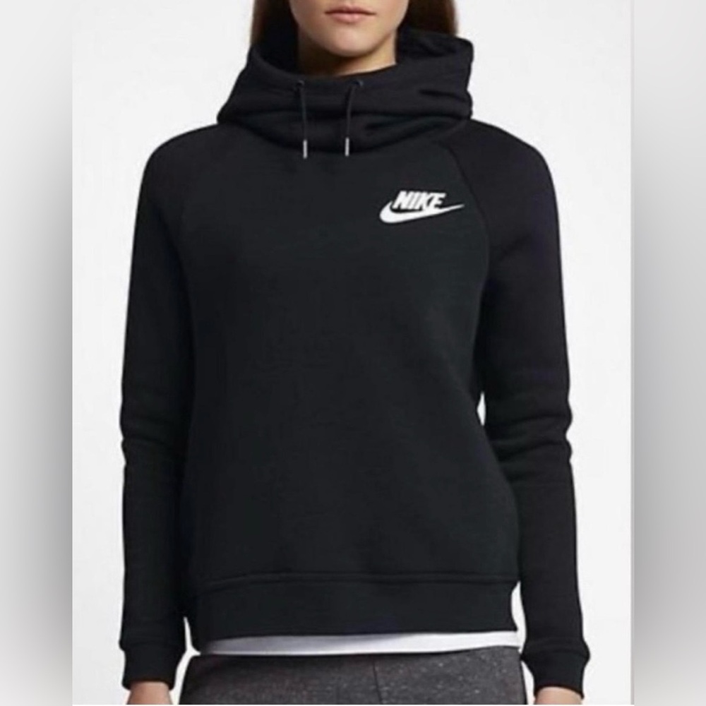 NIKE Women’s Black Funnel Neck Pocketed Hoodie Sweatshirt